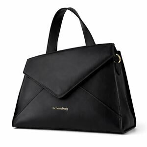 Italian Calf Leather Handbag Suede Interior Adjustable Strap New Black Bag